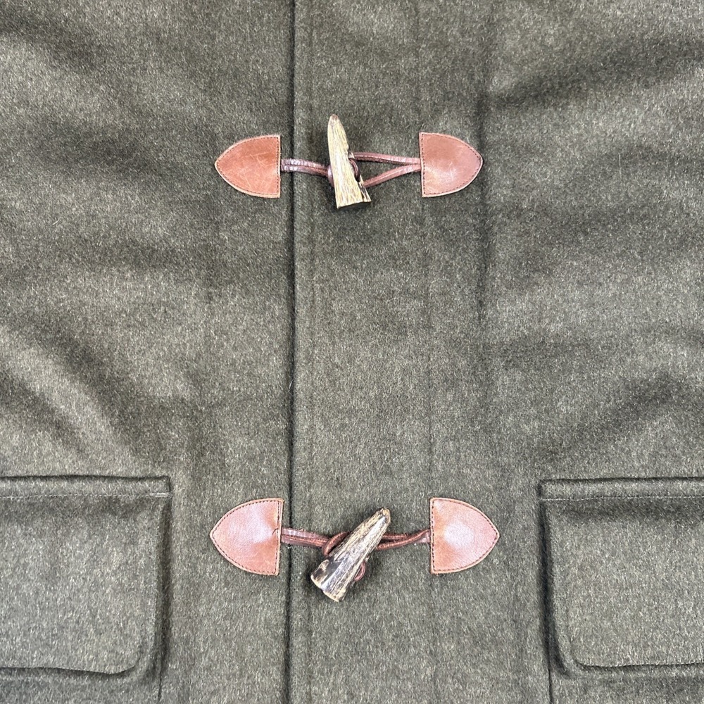Vintage Lands End Toggle Men's Sz L Hooded Coat Wool Quilt Lined Duffle Pischl - Picture 6 of 15